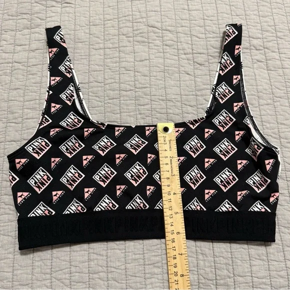 Victoria's Secret PINK Ultimate Sports Bra Black White Pink Logo Size Large - Picture 3 of 9